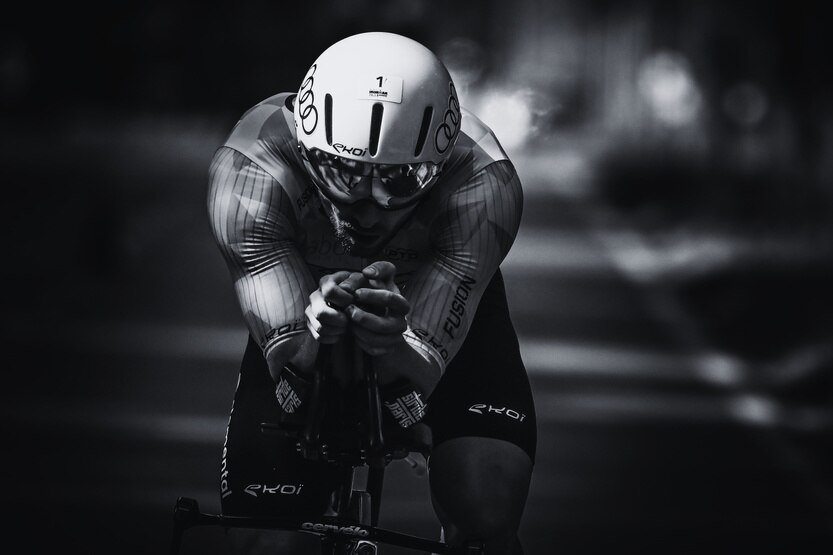 Riding the time trial bike